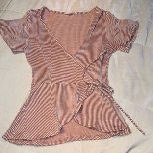 Striped Wrap Top - pink